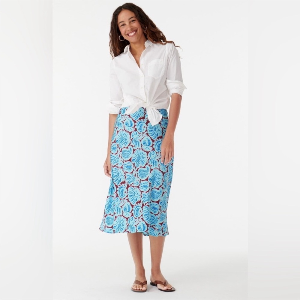 J. Crew Vibrant Blue pull on Floral Midi Slip Skirt XS - Picture 2 of 10